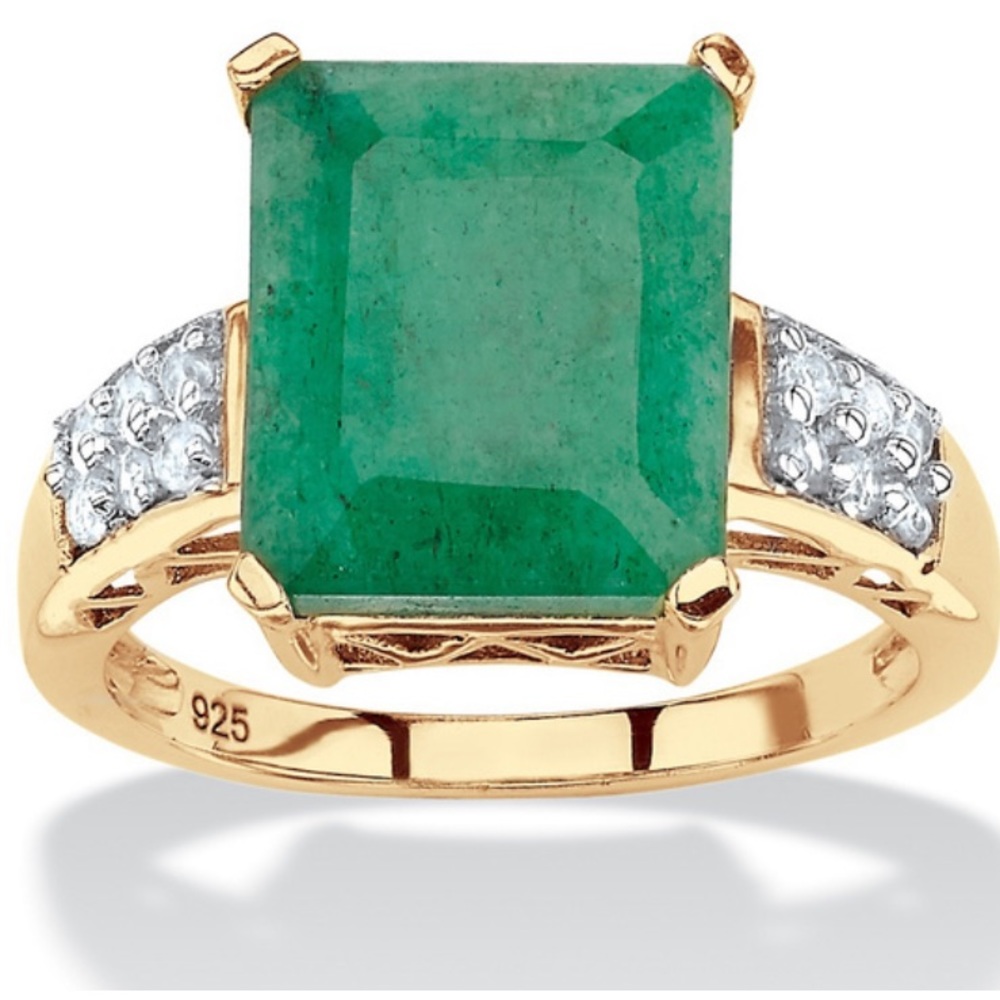 GENUINE EMERALD 18K GOLD WHITE TOPAZ RING